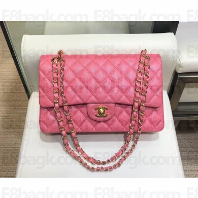 Chanel Caviar leather 1112  Classic Medium Flap Bag Dark Pink with gold hardware