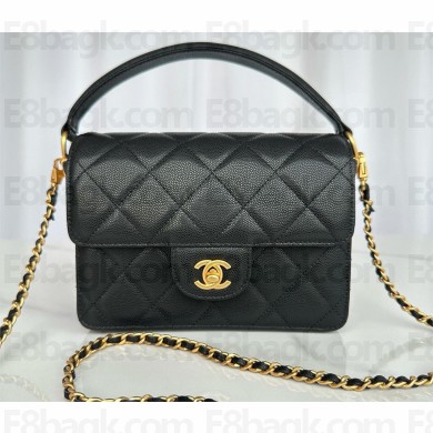 chanel BLACK GRAINED CALFSKIN Mini Flap Bag with Top Handle AS5165 2024
