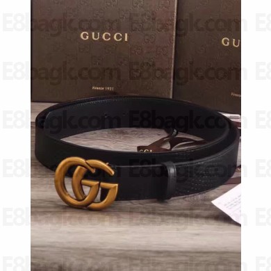 Gucci calfskin leather 3.8cm Belt bronze GG buckle(99-72403)