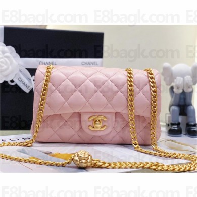 CHANEL SHEEPSKIN SMALL CLASSIC FLAP BAG WITH A CAMELLIA AS4041 PINK 2023