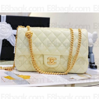 CHANEL SHEEPSKIN MEDIUM CLASSIC FLAP BAG WITH A CAMELLIA AS4046 LIGHT YELLOW 2023