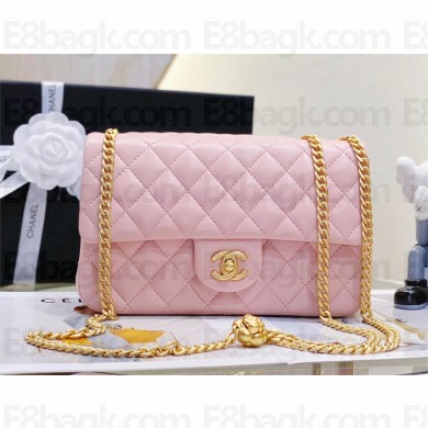 CHANEL SHEEPSKIN MEDIUM CLASSIC FLAP BAG WITH A CAMELLIA AS4046 PINK 2023