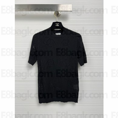 CHANEL camellia KNITTED T-SHIRT BLACK 2023
