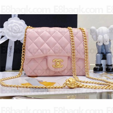 CHANEL SHEEPSKIN MINI CLASSIC FLAP BAG WITH A CAMELLIA AS4040 PINK 2023
