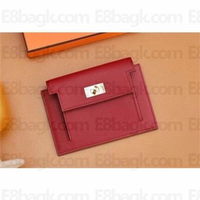 Hermes kelly pocket compact wallet in epsom leather rouge grenade(Full Handmade)