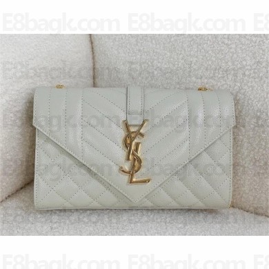 saint laurent envelope small in quilted grain de poudre embossed leather BLANC VINTAGE 2024(original quality)