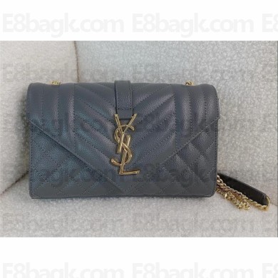 saint laurent envelope small in quilted grain de poudre embossed leather gray 2024(original quality)