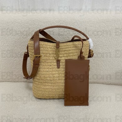 Saint Laurent le 37 in woven raffia and vegetable-tanned leather NATUREL AND BRICK 2024(original quality)
