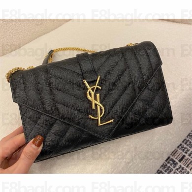 saint laurent envelope small in quilted grain de poudre embossed leather black 2024(original quality)