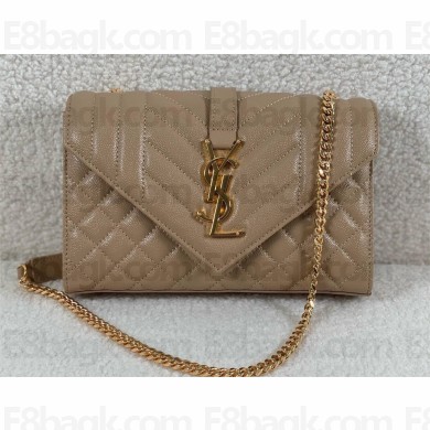 saint laurent envelope small in quilted grain de poudre embossed leather DARK BEIGE 2024 (original quality)