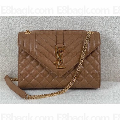 saint laurent envelope medium in quilted grain de poudre embossed leather CARAMEL 2024(original quality)