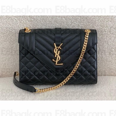 saint laurent envelope medium in quilted grain de poudre embossed leather BLACK/GOLD 2024(original quality)