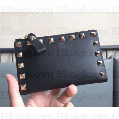Valentino Rockstud Pocket Bi-Fold Wallet 0605 Black 