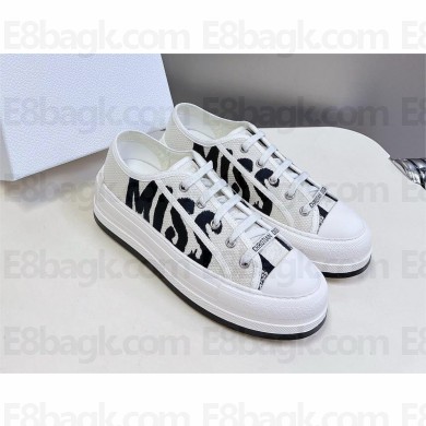 Dior White and Deep Blue Embroidered Cotton Walk'n'Dior Platform Sneaker 2024