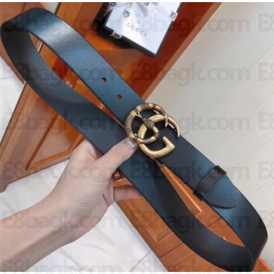 Gucci Leather Men's Belt with Snake Buckle 38mm Width Black 