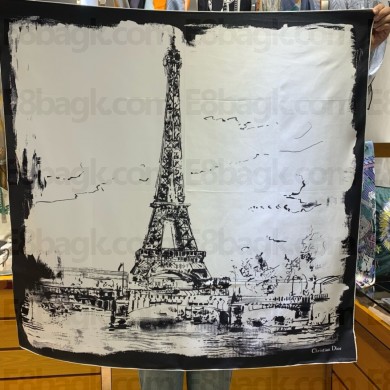 dior Ecru and Black Silk Twill Paris 90 Square Scarf 2024