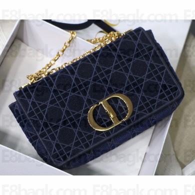 DIOR blue Quilted Macrocannage velvet medium DIOR CARO BAG 