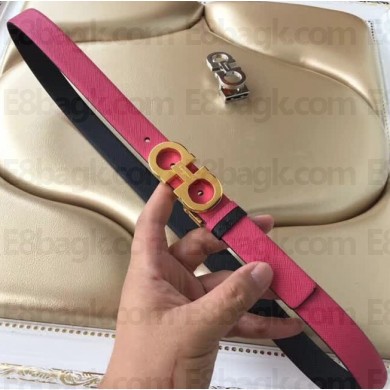 Ferragamo Saffiano Calf Leather Belt 25mm Width Hot Pink