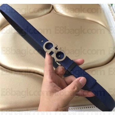 Ferragamo Saffiano Calf Leather Belt 25mm Width Navy Blue 