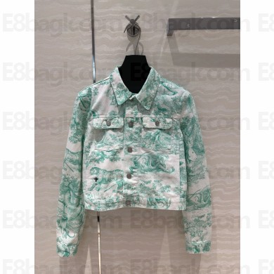 dior White and Aquamarina Cotton Denim with Toile de Jouy Sauvage MOTIF Dioriviera Jacket 2024