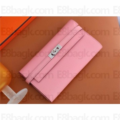 Hermes Kelly Long Wallet in Epsom leather rose confetti(Full Handmade)