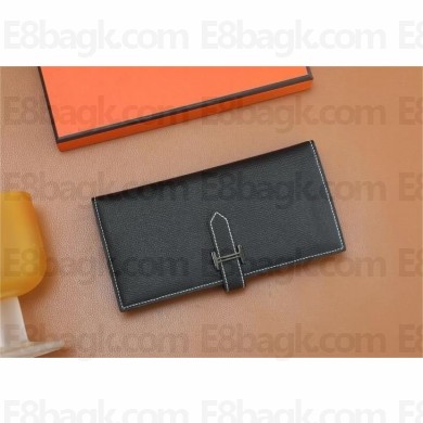 Hermes Bearn Long Wallet in Epsom leather noir 02(Full Handmade)