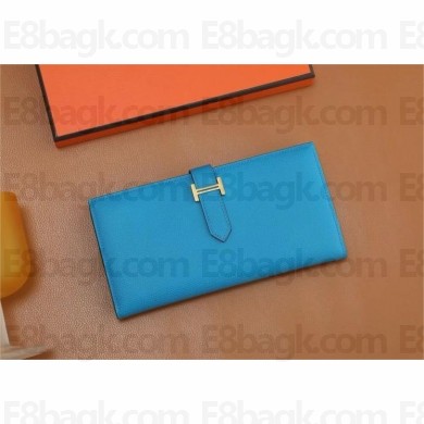 Hermes Bearn Long Wallet in Epsom leather bleu frida(Full Handmade)