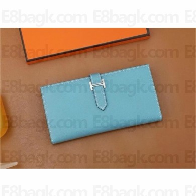 Hermes Bearn Long Wallet in Epsom leather belu du nord(Full Handmade)