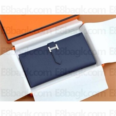 Hermes Bearn Long Wallet in Epsom leather bleu sapphire(Full Handmade)
