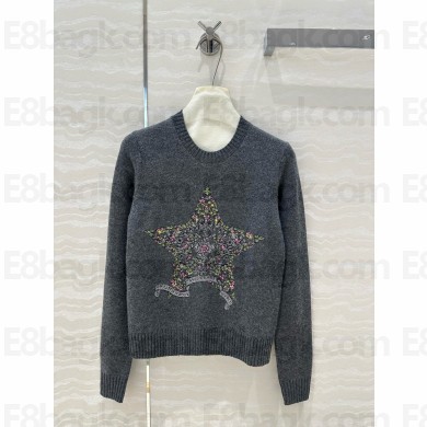 DIOR gray Cashmere Knit with Gold-Tone Dior Around the World Motif Embroidered Sweater 2024