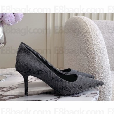 Balenciaga Square Knife Logo-jacquard Canvas Pumps BB Monogram Jacquard grey heel 7cm 2024