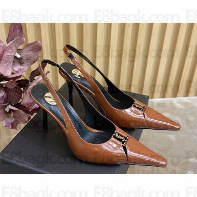 Saint Laurent Heel 9cm Slingback Sandals in Patent Leather brown 2025