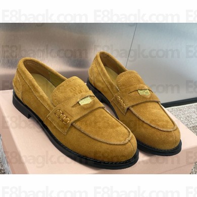 Miu Miu Faded Suede Loafers with logo plaque Cognac 2025