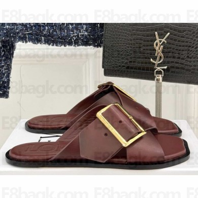 Loewe Petal Belt flat sandal in vegetable-tanned calfskin burgundy 2025