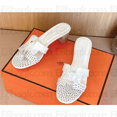 Hermes Oasis Clay Sandals Swift Box Calfskin white heel 5cm  2025ss
