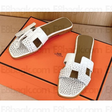 Hermes Oasis Clay flat Sandals Swift Box Calfskin white 2025ss