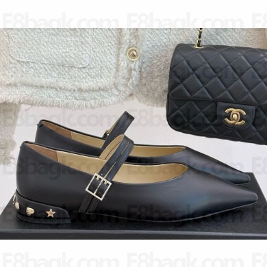 Chanel pointed flat Mary Janes in black leather 2025