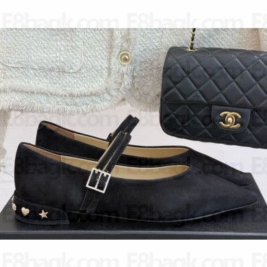 Chanel pointed flat Mary Janes in black suede 2025