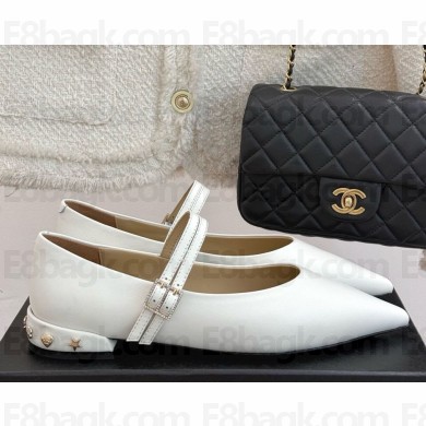 Chanel pointed flat Mary Janes in white leather 2025