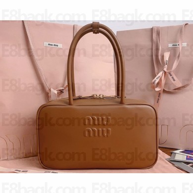 Miu Miu Beau leather top-handle bag 5BB172 Cognac 2024