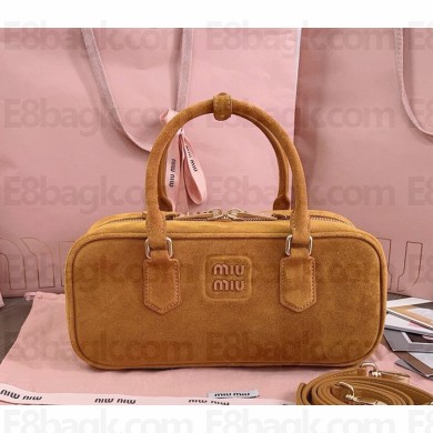 Miu Miu Arcadie matelassé suede bag 5BB148 Cognac 2024