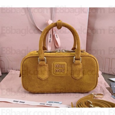 Miu Miu Arcadie Matelassé suede bag 5BB142 Cognac 2024