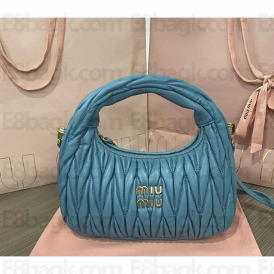 Miu Miu Wander matelassé nappa leather hobo bag 5BC125 Marina Blue 2024