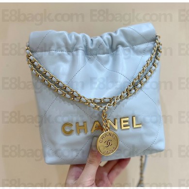 CHANEL 22 Mini Handbag Shiny Calfskin AS3980 sky blue 2025 (ORIGINAL QUALITY)