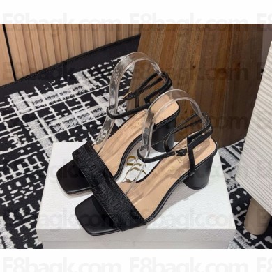 DIOR Dway Heeled Sandal Black Calfskin and Embroidered Cotton heel 8cm 2025ss
