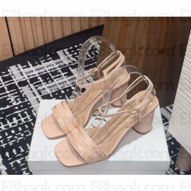 DIOR Dway Heeled Sandal pink Calfskin and Embroidered Cotton heel 8cm 2025ss