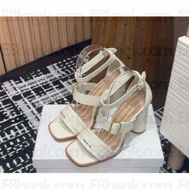 DIOR Dway Heeled Sandal white Calfskin and Embroidered Cotton heel 10cm 2025