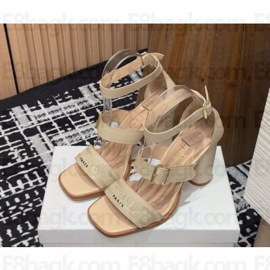 DIOR Dway Heeled Sandal Beige Calfskin and Embroidered Cotton heel 10cm 2025