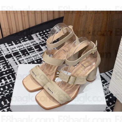 DIOR Dway Heeled Sandal Beige Calfskin and Embroidered Cotton heel 8cm 2025