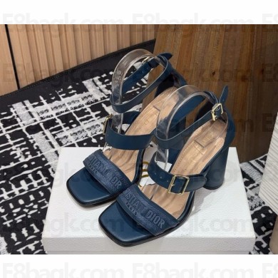 DIOR Dway Heeled Sandal Blue Calfskin and Embroidered Cotton heel 10cm 2025